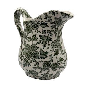 Vintage Burleigh England Arden Green Floral Small Creamer Sauce Pitcher Jug Vase